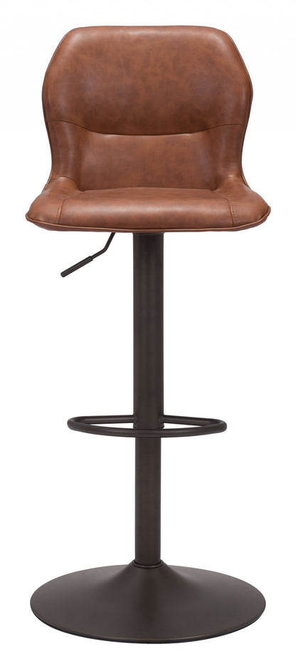 44" Brown And Black Steel Swivel Low Back Counter Height Bar Chair With Footrest