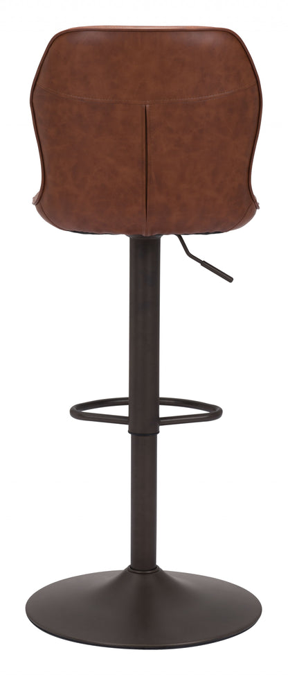 44" Brown And Black Steel Swivel Low Back Counter Height Bar Chair With Footrest