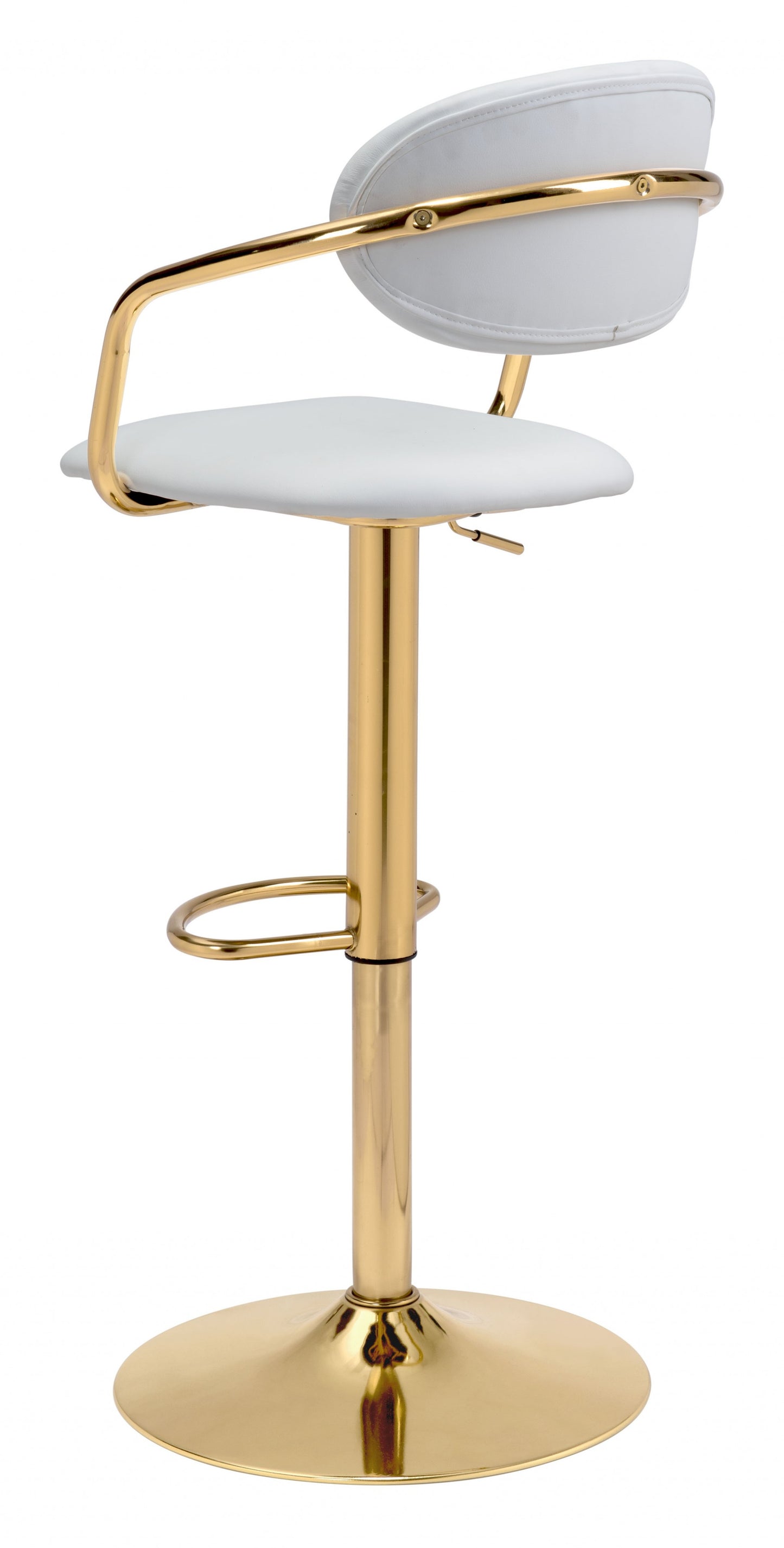 24" White And Gold Steel Swivel Low Back Counter Height Bar Chair With Footrest