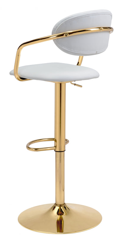 24" White And Gold Steel Swivel Low Back Counter Height Bar Chair With Footrest