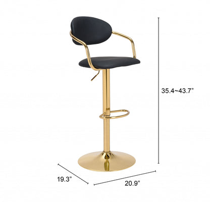 44" Black And Gold Steel Swivel Low Back Counter Height Bar Chair With Footrest