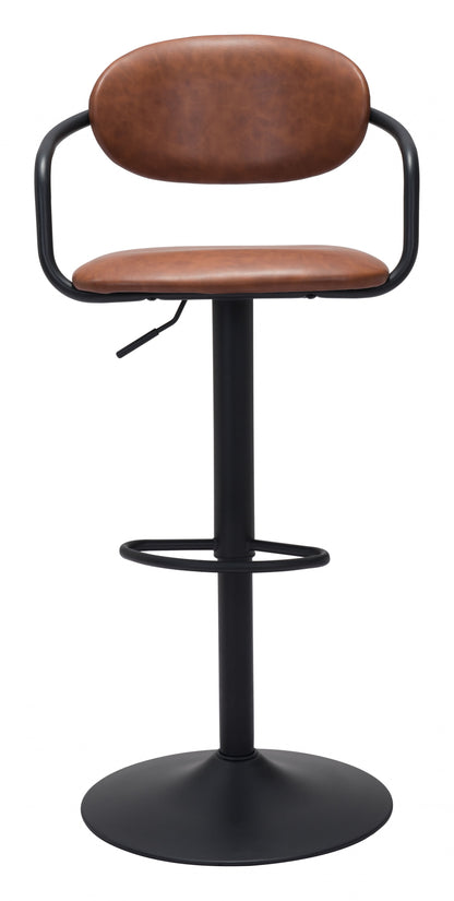 44" Brown And Black Steel Swivel Low Back Counter Height Bar Chair With Footrest