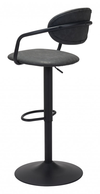 44" Black Steel Swivel Low Back Counter Height Bar Chair With Footrest