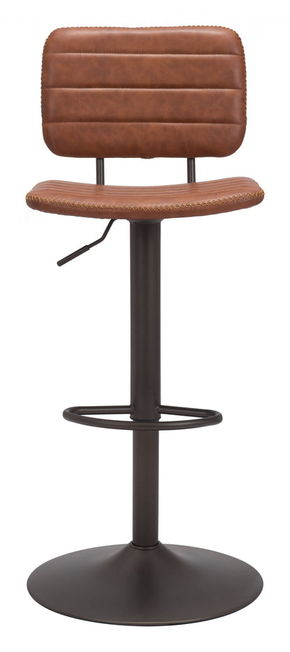 43" Brown And Black Steel Swivel Low Back Counter Height Bar Chair With Footrest
