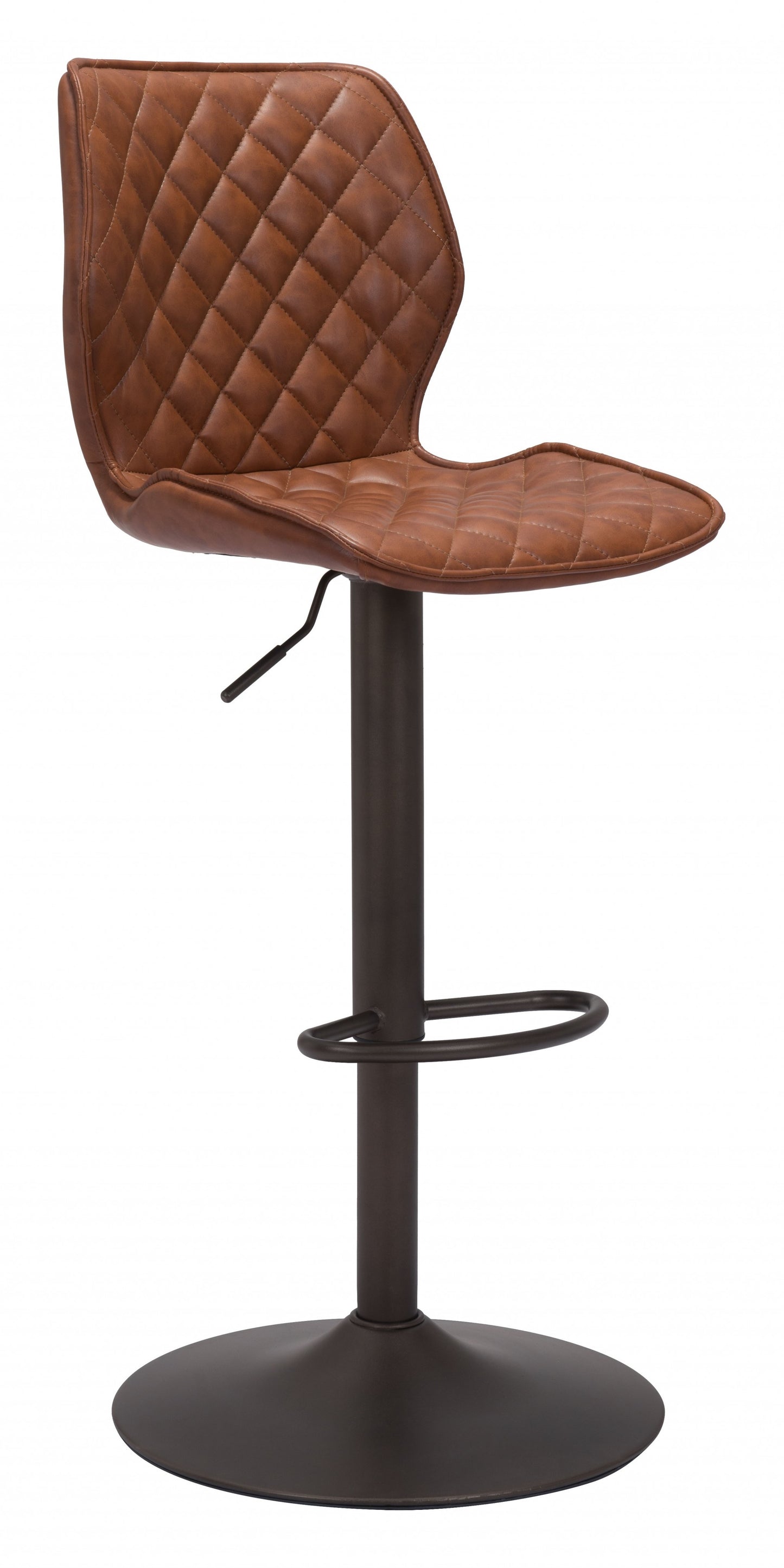 24" Brown And Black Faux Leather And Steel Swivel Counter Height Bar Chair With Footrest