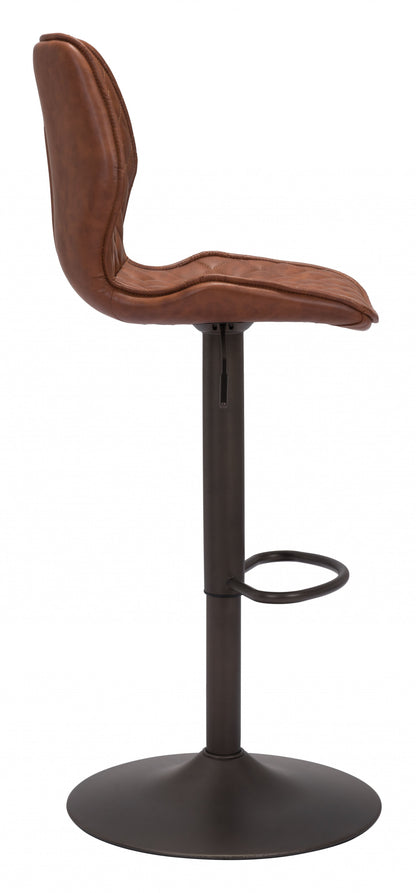 24" Brown And Black Faux Leather And Steel Swivel Counter Height Bar Chair With Footrest