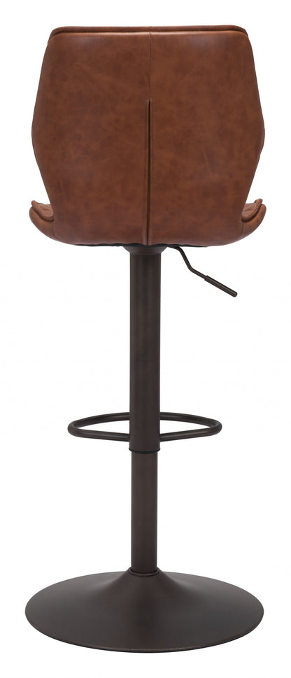 24" Brown And Black Faux Leather And Steel Swivel Counter Height Bar Chair With Footrest