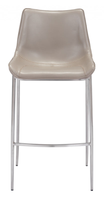 Set Of Two 43" Gray And Silver Steel Low Back Bar Height Chairs With Footrest