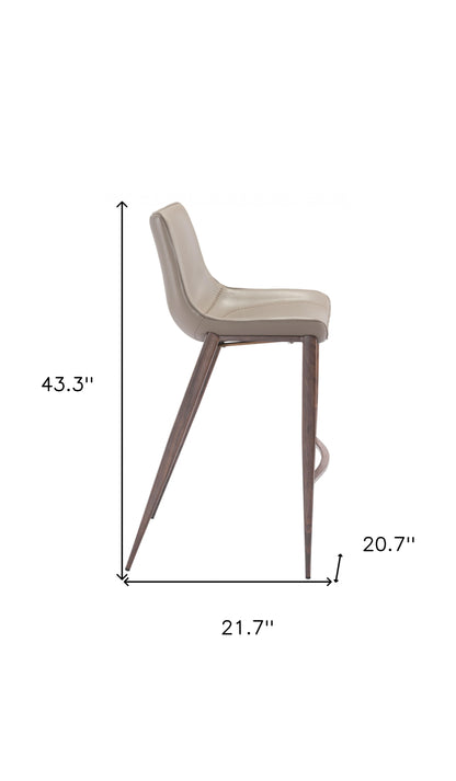 Set Of Two 43" Gray And Brown Steel Low back Bar height Bar Chairs With Footrest