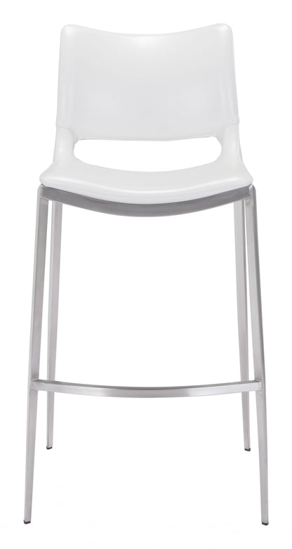 Set Of Two 41" White And Silver Steel Low Back Bar Height Chairs With Footrest