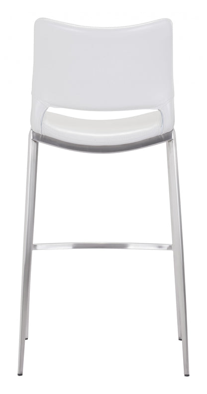 Set Of Two 41" White And Silver Steel Low Back Bar Height Chairs With Footrest