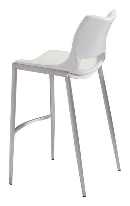 Set Of Two 41" White And Silver Steel Low Back Bar Height Chairs With Footrest