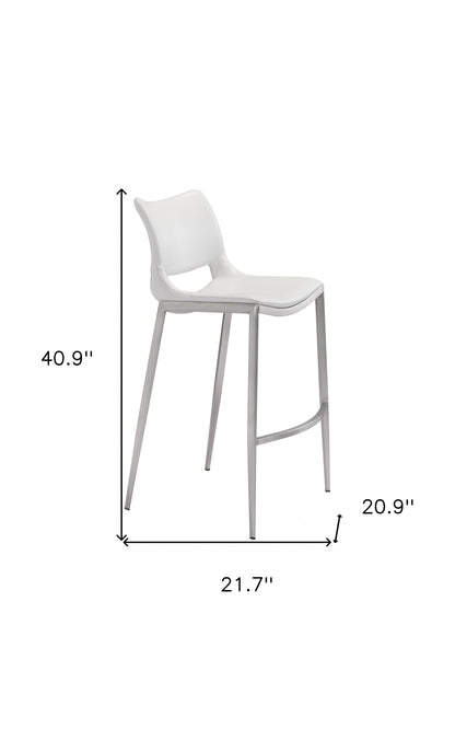 Set Of Two 41" White And Silver Steel Low Back Bar Height Chairs With Footrest