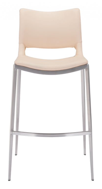 Set Of Two 41" Light Pink And Silver Steel Low Back Bar Height Chairs With Footrest