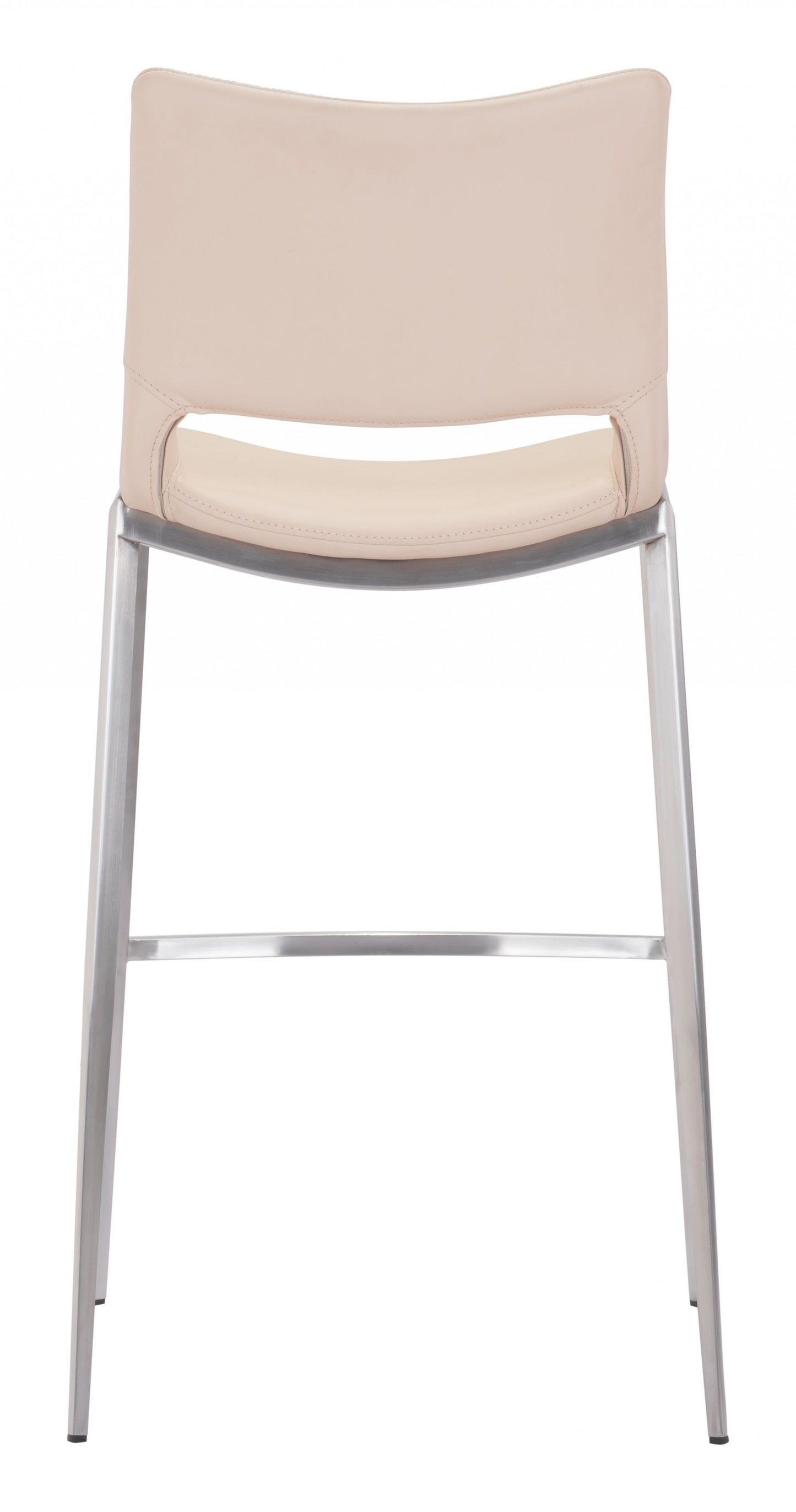 Set Of Two 41" Light Pink And Silver Steel Low Back Bar Height Chairs With Footrest