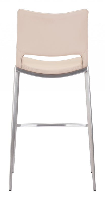 Set Of Two 41" Light Pink And Silver Steel Low Back Bar Height Chairs With Footrest