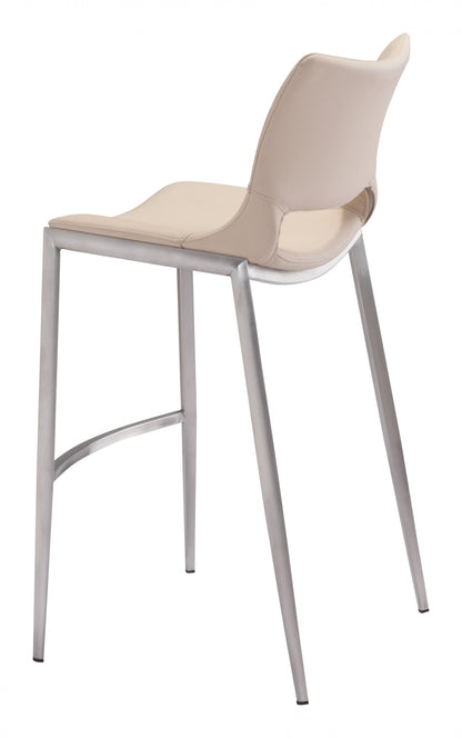 Set Of Two 41" Light Pink And Silver Steel Low Back Bar Height Chairs With Footrest