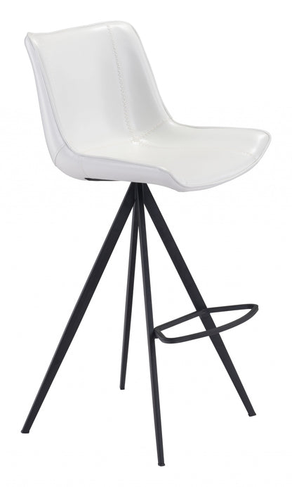 Set Of Two 42" White And Black Steel Low Back Bar Height Chairs With Footrest