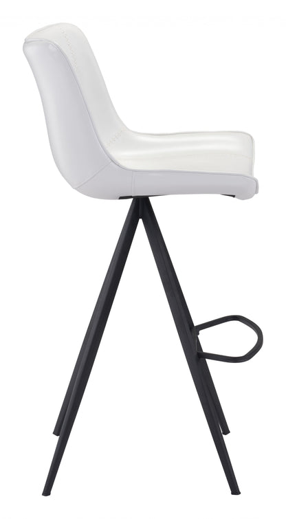 Set Of Two 42" White And Black Steel Low Back Bar Height Chairs With Footrest