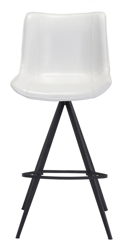 Set Of Two 42" White And Black Steel Low Back Bar Height Chairs With Footrest