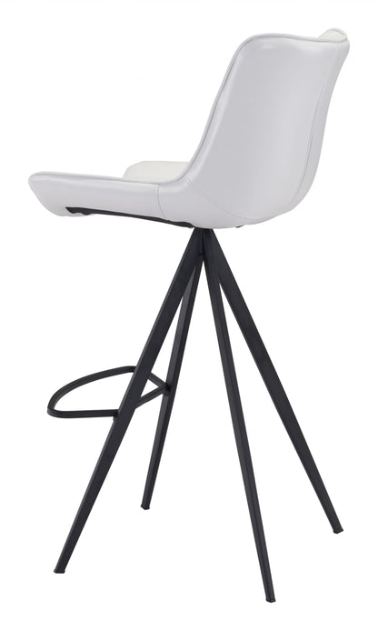 Set Of Two 42" White And Black Steel Low Back Bar Height Chairs With Footrest