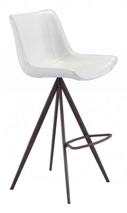Set Of Two 42" White And Black Steel Low Back Bar Height Chairs With Footrest