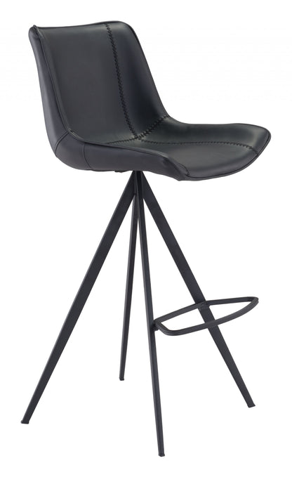 Set Of Two 42" Black Steel Low Back Bar Height Chairs With Footrest