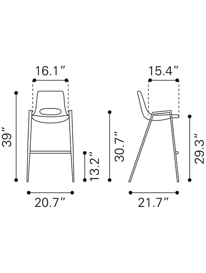 Set Of Two 39" Black And Brown Steel Low Back Bar Height Chairs With Footrest