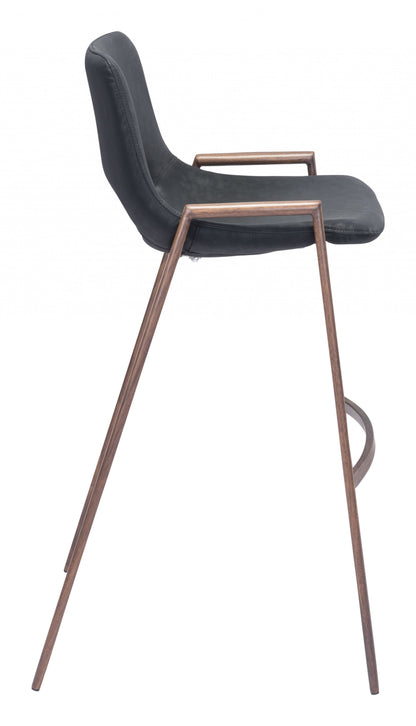 Set Of Two 39" Black And Brown Steel Low Back Bar Height Chairs With Footrest