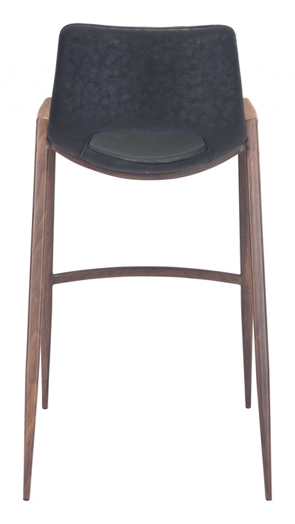Set Of Two 39" Black And Brown Steel Low Back Bar Height Chairs With Footrest