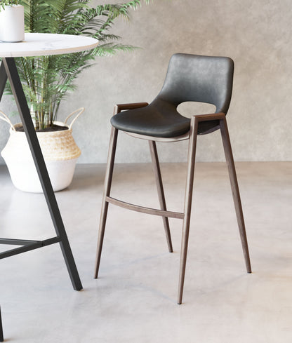 Set Of Two 39" Black And Brown Steel Low Back Bar Height Chairs With Footrest