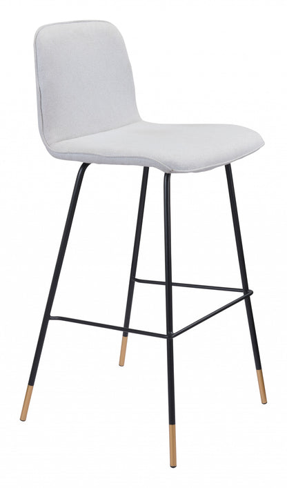 40" Light Gray Upholstered and Black Bar Height Chair With Footrest