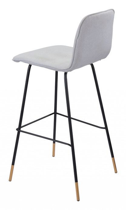 40" Light Gray Upholstered and Black Bar Height Chair With Footrest