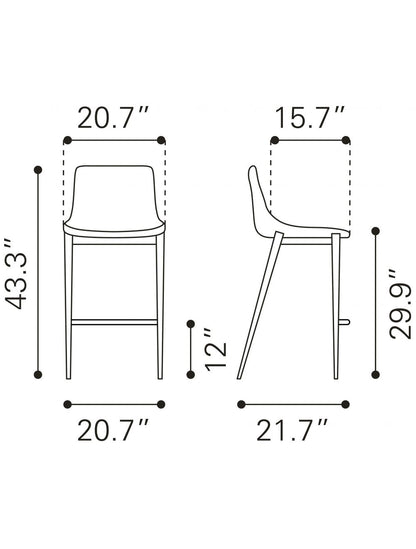 Set Of Two 43" Black Steel Low Back Bar Height Chairs With Footrest