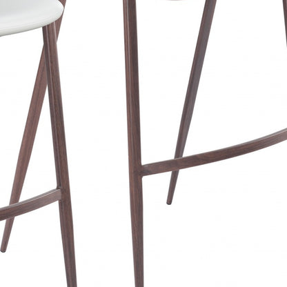 Set Of Two 39" White And Brown Steel Low Back Bar Height Chairs With Footrest