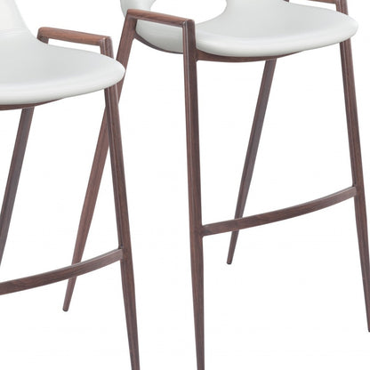 Set Of Two 39" White And Brown Steel Low Back Bar Height Chairs With Footrest