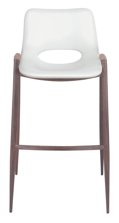 Set Of Two 39" White And Brown Steel Low Back Bar Height Chairs With Footrest