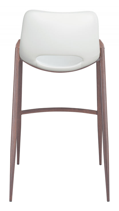 Set Of Two 39" White And Brown Steel Low Back Bar Height Chairs With Footrest