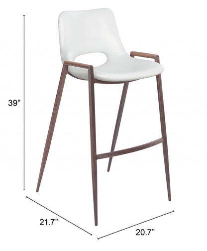 Set Of Two 39" White And Brown Steel Low Back Bar Height Chairs With Footrest