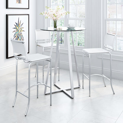 Set Of Two 38" White Steel Low Back Chairs With Footrest