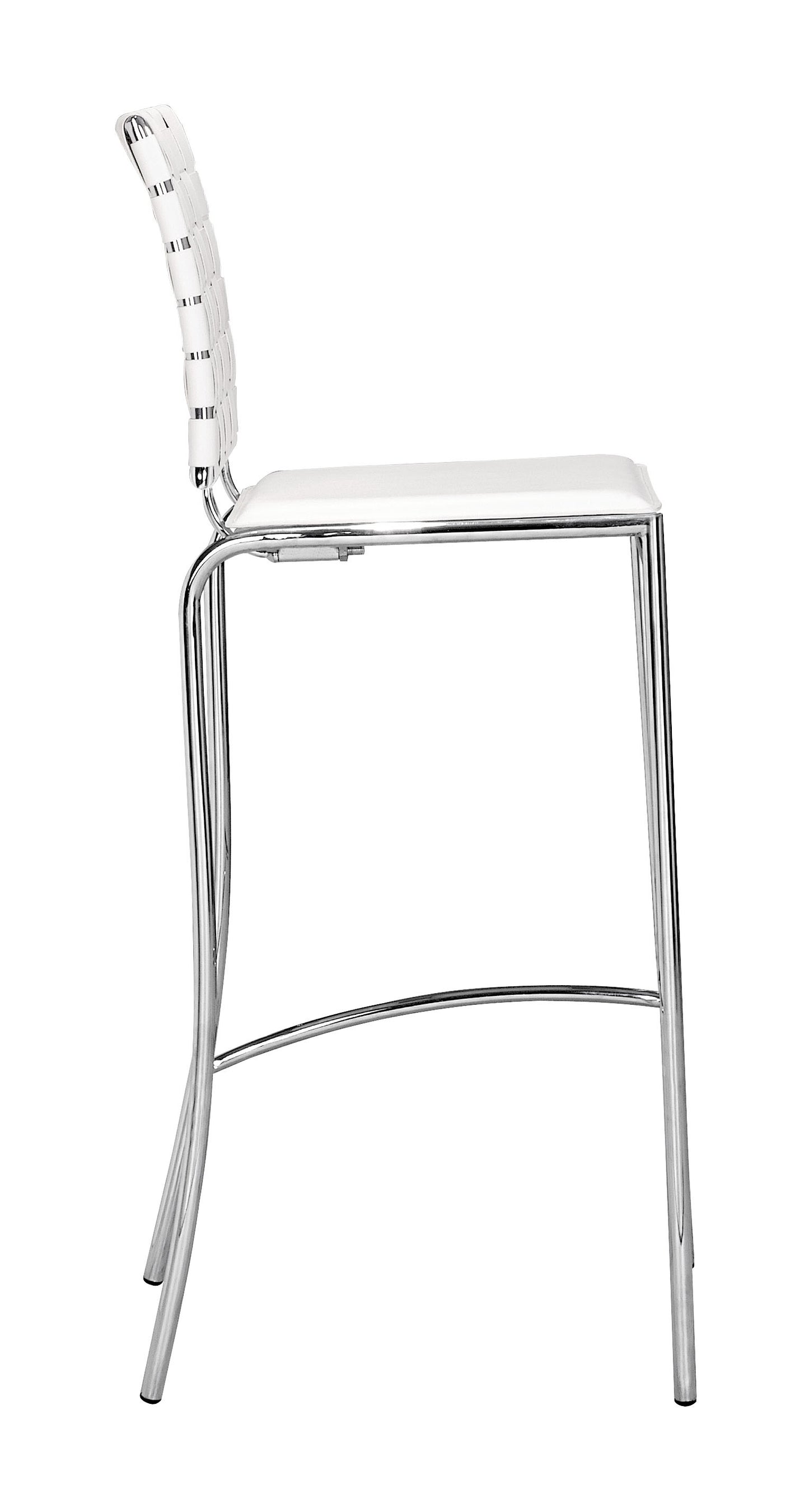 Set Of Two 41" White And Silver Steel Low Back Bar Height Chairs With Footrest