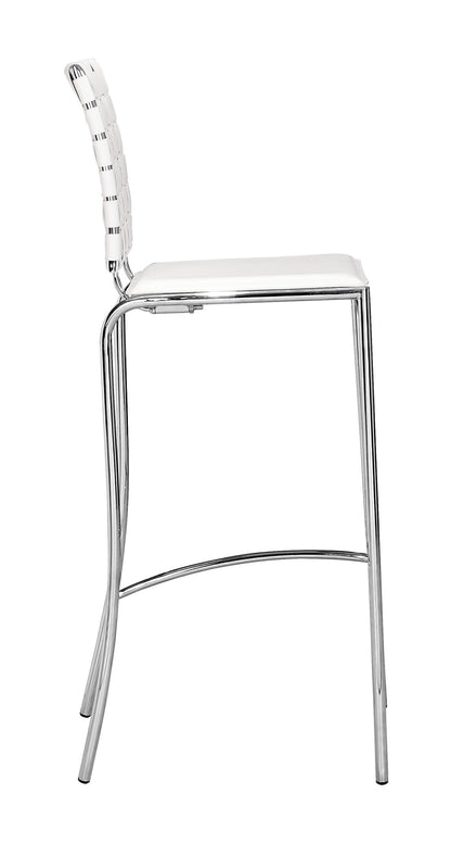 Set Of Two 41" White And Silver Steel Low Back Bar Height Chairs With Footrest