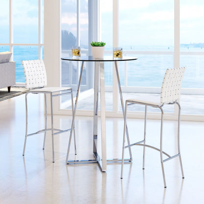 Set Of Two 41" White And Silver Steel Low Back Bar Height Chairs With Footrest