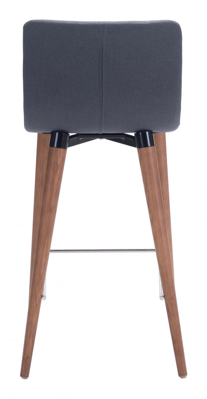 Set Of Two 34" Gray And Brown Solid Wood Low Back Counter Height Bar Chairs With Footrest
