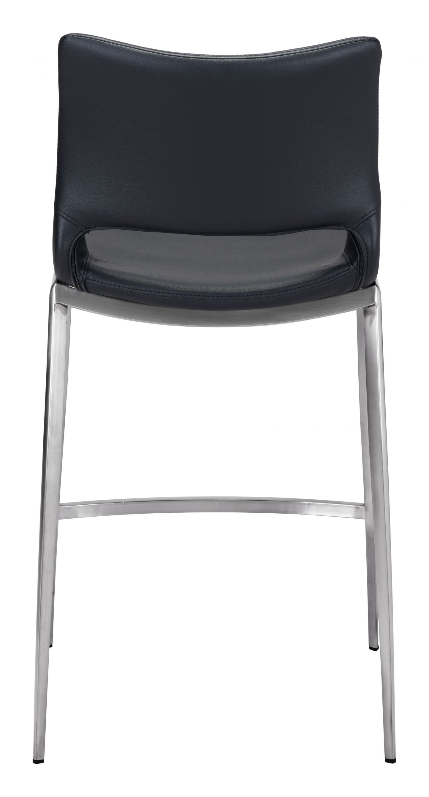 Set Of Two 37" Black And Silver Steel Low Back Counter Height Bar Chairs With Footrest