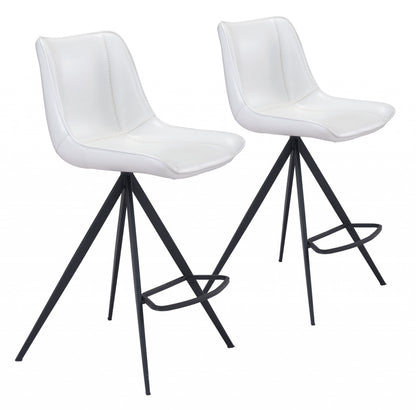 Set Of Two 39" White And Black Steel Low Back Counter Height Bar Chairs With Footrest