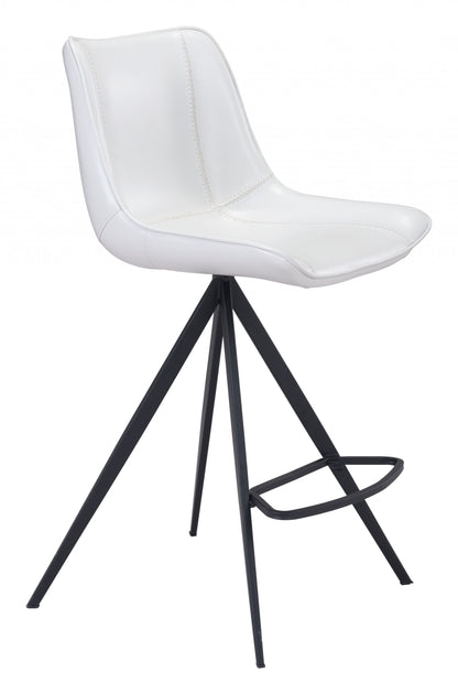 Set Of Two 39" White And Black Steel Low Back Counter Height Bar Chairs With Footrest