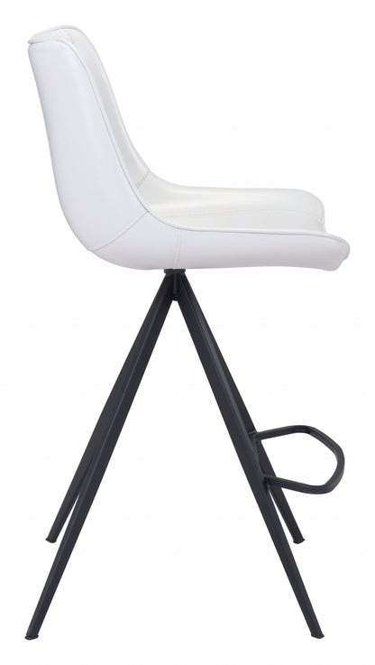 Set Of Two 39" White And Black Steel Low Back Counter Height Bar Chairs With Footrest