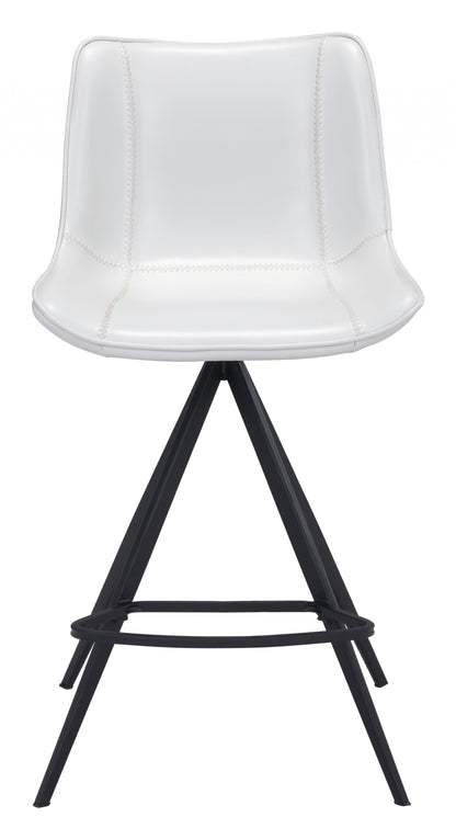 Set Of Two 39" White And Black Steel Low Back Counter Height Bar Chairs With Footrest