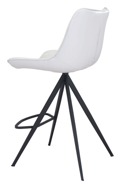 Set Of Two 39" White And Black Steel Low Back Counter Height Bar Chairs With Footrest